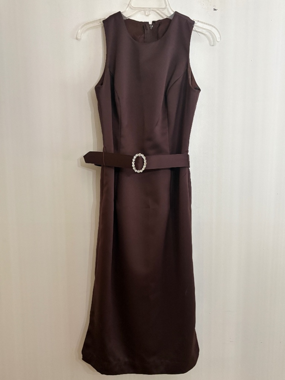 1990s JIM HJELM OCCASIONS Formal Brown Satin Tea-length Dress - Size 6